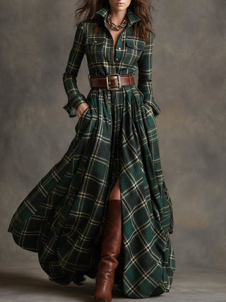 Julia - Vestido Camisa Maxi a Cuadros