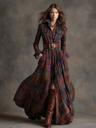 Julia - Vestido Camisa Maxi a Cuadros