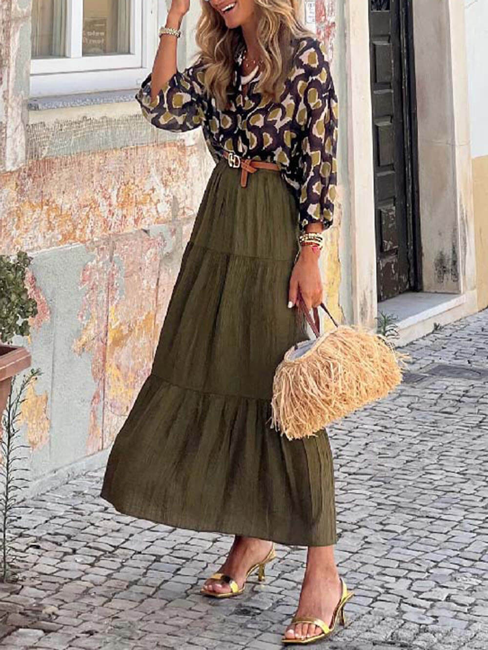 Modieuze casual rok met elastische gesmokte taille