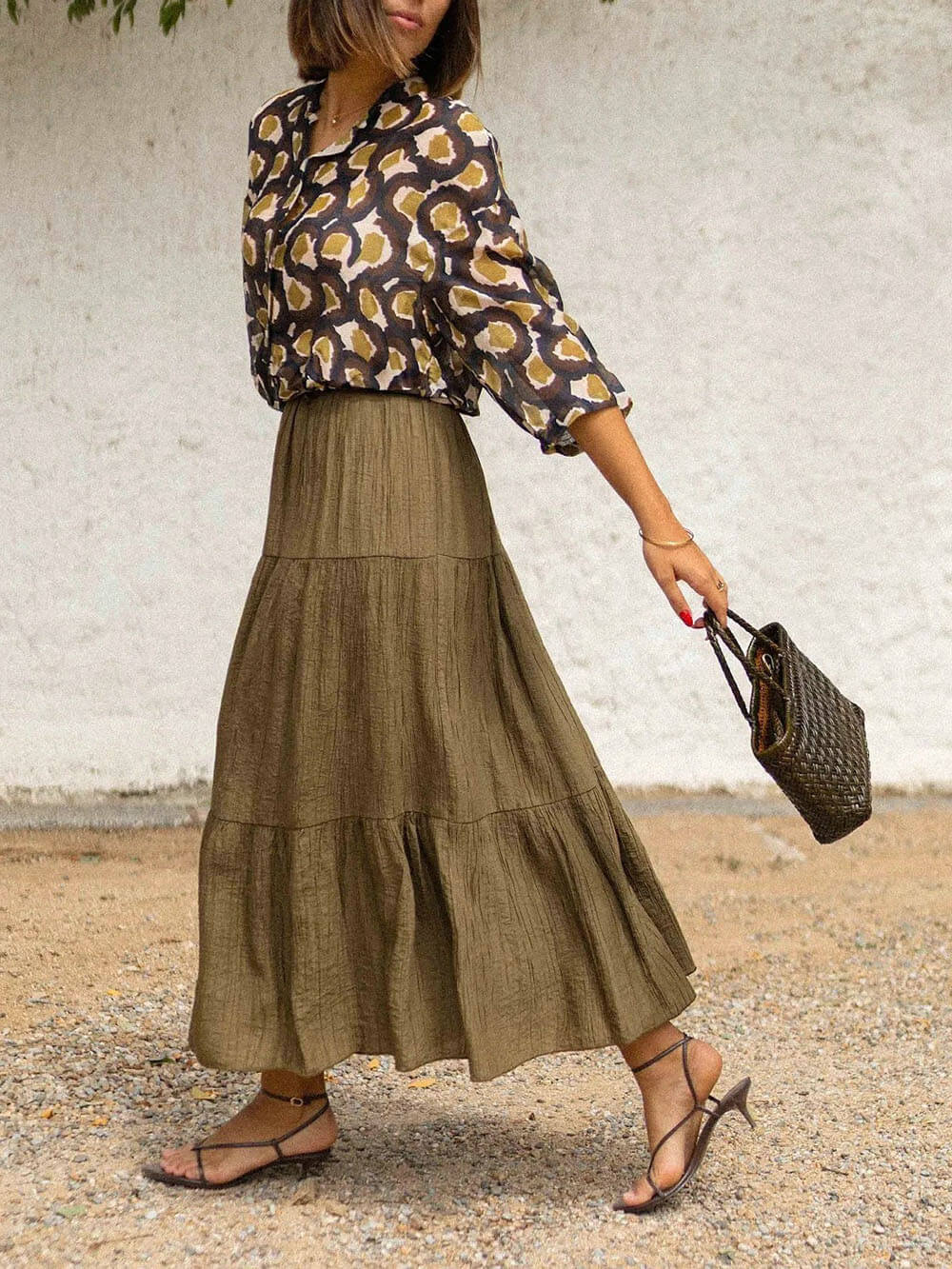 Modieuze casual rok met elastische gesmokte taille