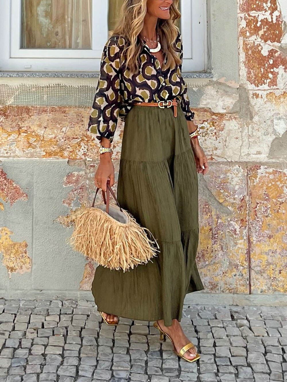 Modieuze casual rok met elastische gesmokte taille