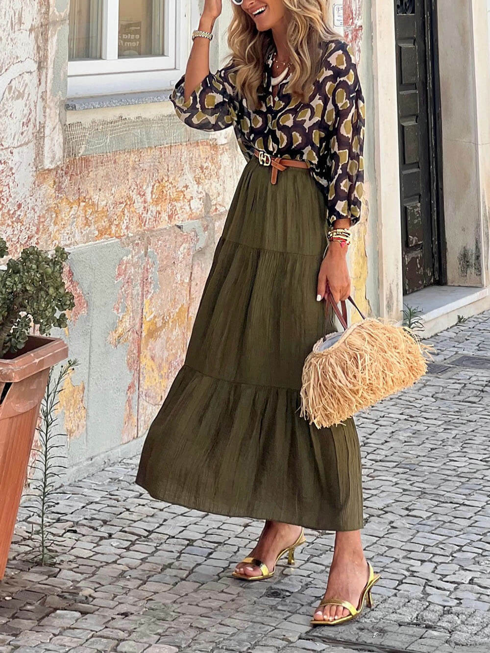 Modieuze casual rok met elastische gesmokte taille