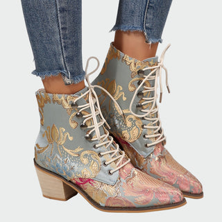 Sandra | Botines De Cuero Con Flores Elegantes Radiantes