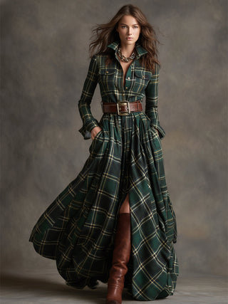 Julia - Vestido Camisa Maxi a Cuadros