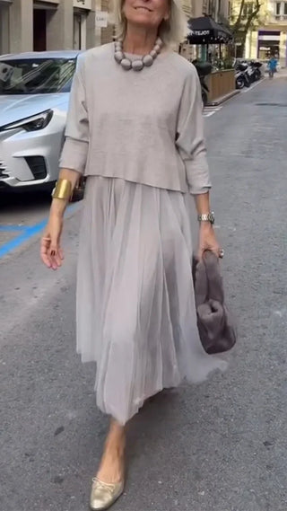 Sofía - Conjunto de Vestido de Tul Elegante y Jersey de Punto Artesanal