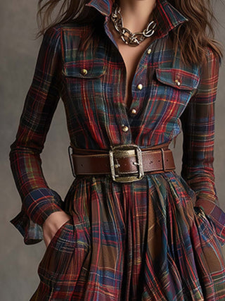 Julia - Vestido Camisa Maxi a Cuadros