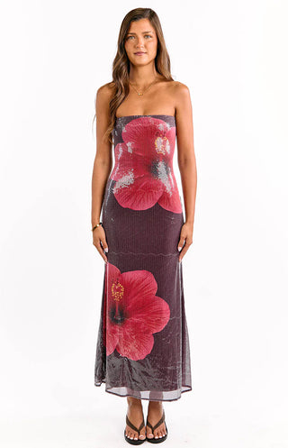 Vestido largo de lentejuelas color hibisco de Arizona