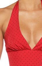 Top de gasa roja con lunares y cuello halter Beau