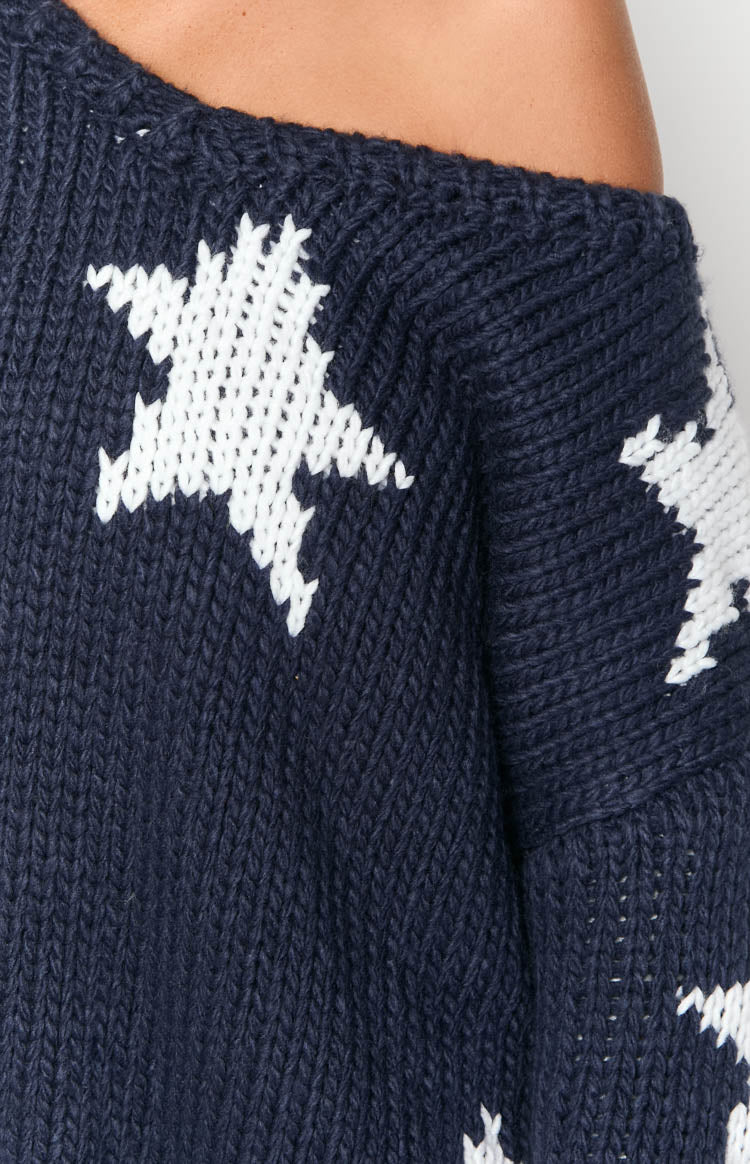 Delvey Navy Star Chunky Knit Sweater