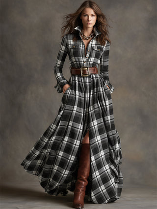 Julia - Vestido Camisa Maxi a Cuadros