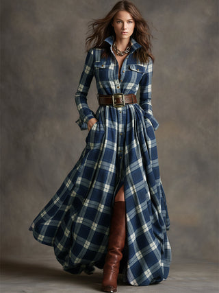 Julia - Vestido Camisa Maxi a Cuadros