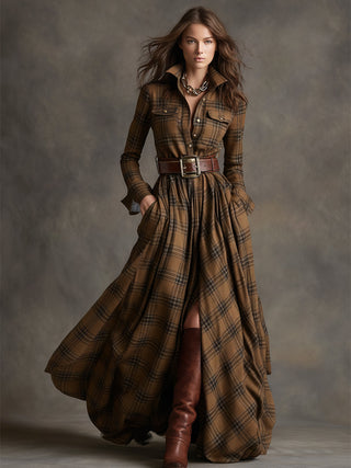 Julia - Vestido Camisa Maxi a Cuadros