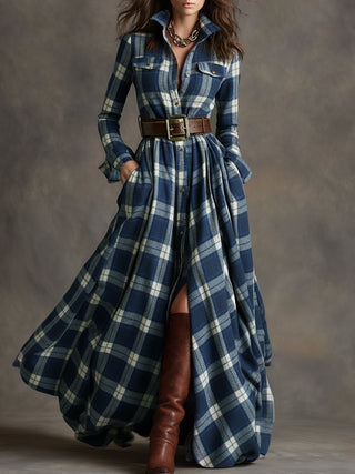 Julia - Vestido Camisa Maxi a Cuadros