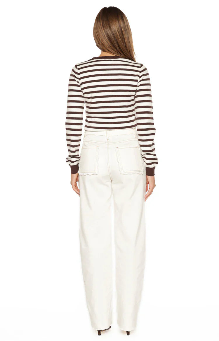 Cárdigan Lottie de rayas color chocolate con cuello redondo