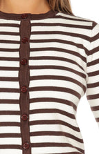 Cárdigan Lottie de rayas color chocolate con cuello redondo