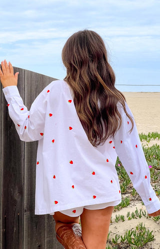 Camisa de manga larga bordada con fresa blanca Margarita