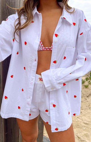 Camisa de manga larga bordada con fresa blanca Margarita