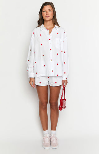 Margarita White Strawberry geborduurd shirt met lange mouwen