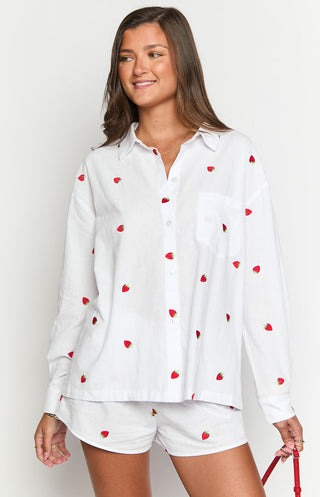 Camisa de manga larga bordada con fresa blanca Margarita