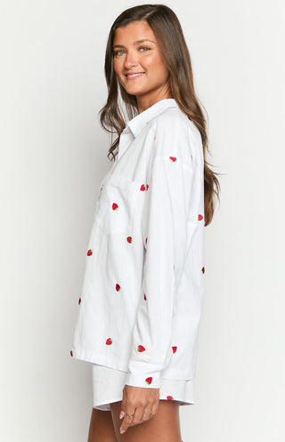 Camisa de manga larga bordada con fresa blanca Margarita