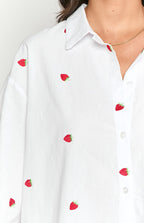Margarita White Strawberry Embroidered Long Sleeve Shirt