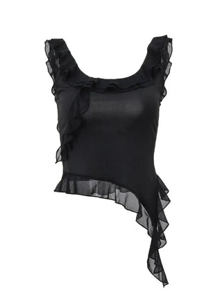 Giliaan - Chique Zwarte Top met Ruches