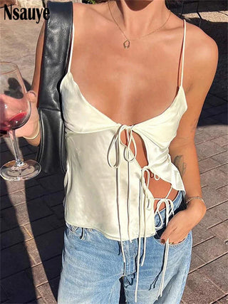 Gwyneth - Satijnen Tie-Up Holle Crop Top