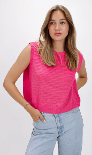 Luna - Mouwloze Gebreide Top met Open Rug en Striksluiting