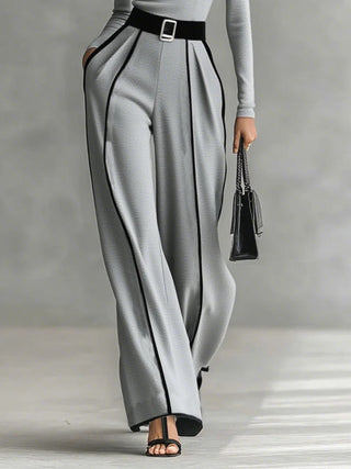 Mila™ - Conjunto de Top de Cuello Alto con Mangas Largas y Pantalones de Pierna Ancha con Cinturón