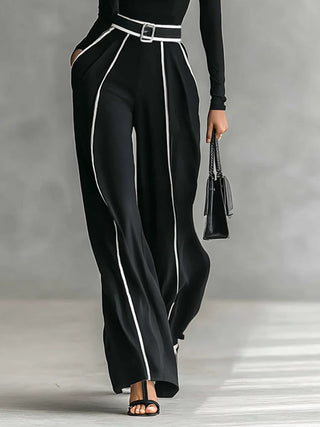 Mila™ - Conjunto de Top de Cuello Alto con Mangas Largas y Pantalones de Pierna Ancha con Cinturón