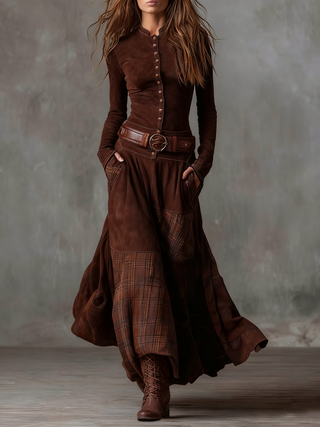 Sofia | Vestido maxi de ante con cinturón
