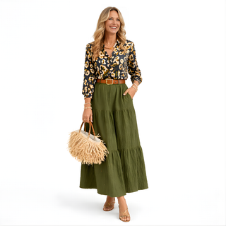 Modieuze casual rok met elastische gesmokte taille