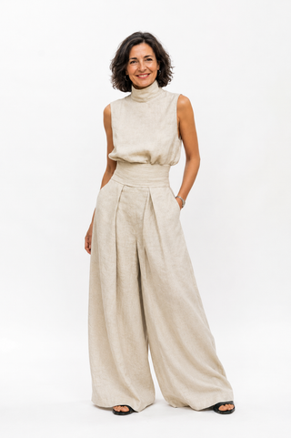 Flor™ | Conjunto minimalista de blusa sin mangas y pantalón de pernera ancha en algodón y lino para mujer