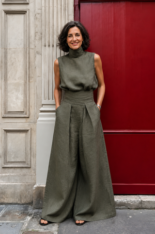 Flor™ | Conjunto minimalista de blusa sin mangas y pantalón de pernera ancha en algodón y lino para mujer