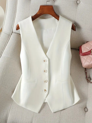 Wollen Dames Gilet met Diepe V-Hals – Getailleerde Pasvorm voor Een Slanke Look