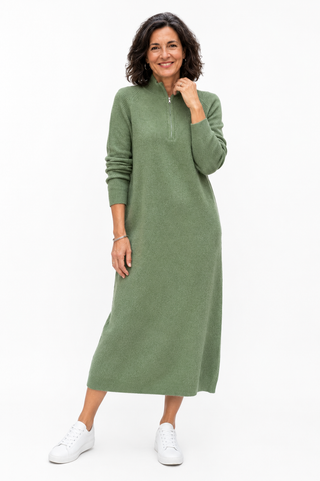 Sofía | Vestido Verde de Punto de Lana Merino con Cremallera, Cálido y Suave