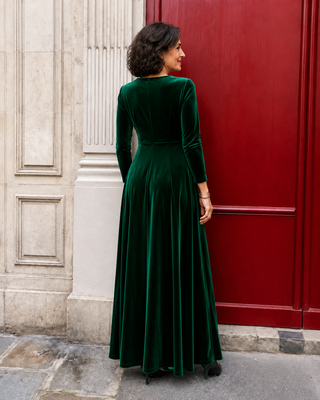 Catalina | Vestido Verde Largo de Terciopelo Holgado y Mangas Largas