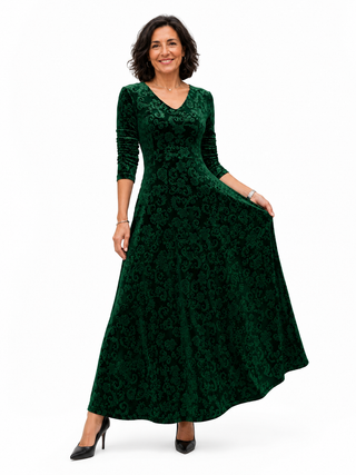 Valeria | Vestido Verde de terciopelo elegante con mangas largas