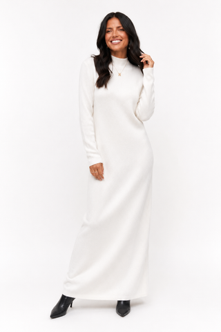 Lucía | Vestido Blanco Largo de Algodón Cálido, Suave e Ideal para la Noche