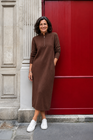 Sofía | Vestido Verde de Punto de Lana Merino con Cremallera, Cálido y Suave