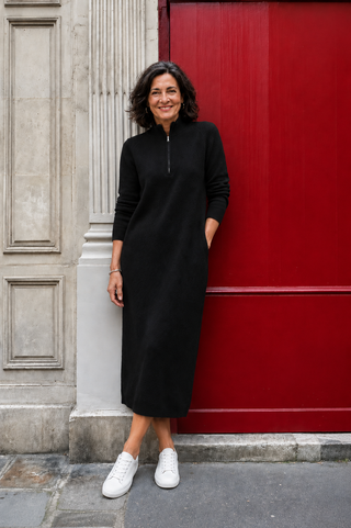 Sofía | Vestido Verde de Punto de Lana Merino con Cremallera, Cálido y Suave