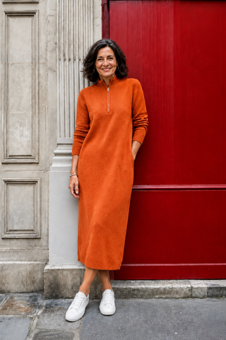 Sofía | Vestido Verde de Punto de Lana Merino con Cremallera, Cálido y Suave