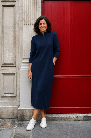 Sofía | Vestido Verde de Punto de Lana Merino con Cremallera, Cálido y Suave