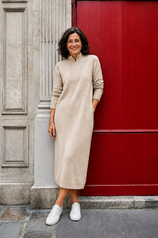 Sofía | Vestido Verde de Punto de Lana Merino con Cremallera, Cálido y Suave