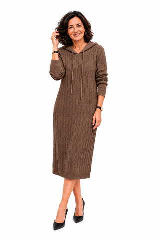 Elena | Vestido Negro de Punto con Capucha Cálido, Cómodo y elegante