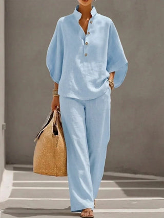 Maribel™ | Conjunto de lino con mangas murciélago y pantalón ancho